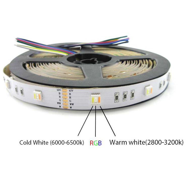 DC12V RGB+CCT 5in1 150LEDs Series 5050SMD RGBWW Flexible LED Light Strips Waterproof Optional 16.4ft Per Reel - 30LEDs/meter